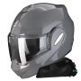 Casque Modulare Apribile Scorpion Exo Tech Evo Solid Cement Grey + Kit bluetooth Exo-Com Link-1C