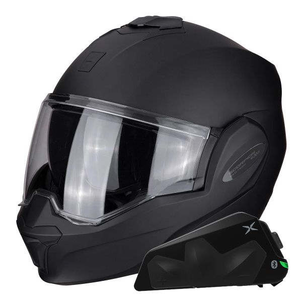 Modulare Apribile Scorpion Exo Tech Evo Solid Matt Black + Kit bluetooth Exo-Com Link-1C Modulare Apribile Scorpion Exo Tech Evo Solid Matt Black + Kit bluetooth Exo-Com Link-1C