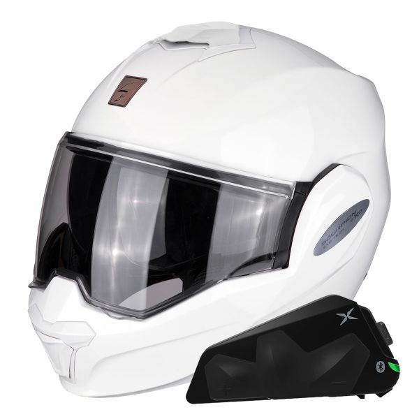 Modulare Apribile Scorpion Exo Tech Evo Solid White + Kit bluetooth Exo-Com Link-1C Modulare Apribile Scorpion Exo Tech Evo Solid White + Kit bluetooth Exo-Com Link-1C