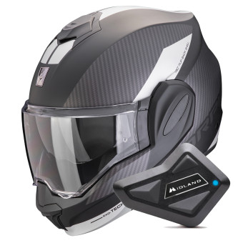 Modulare Apribile Scorpion Exo Tech Evo Team Matt Black Silver + Kit Bluetooth BT Mini