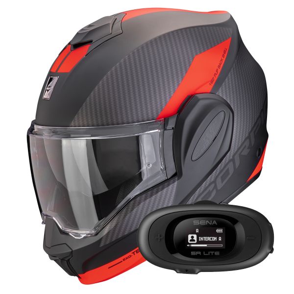 Modulare Apribile Scorpion Exo Tech Evo Team Matt Black Silver Red + Kit bluetooth 5R Lite Solo