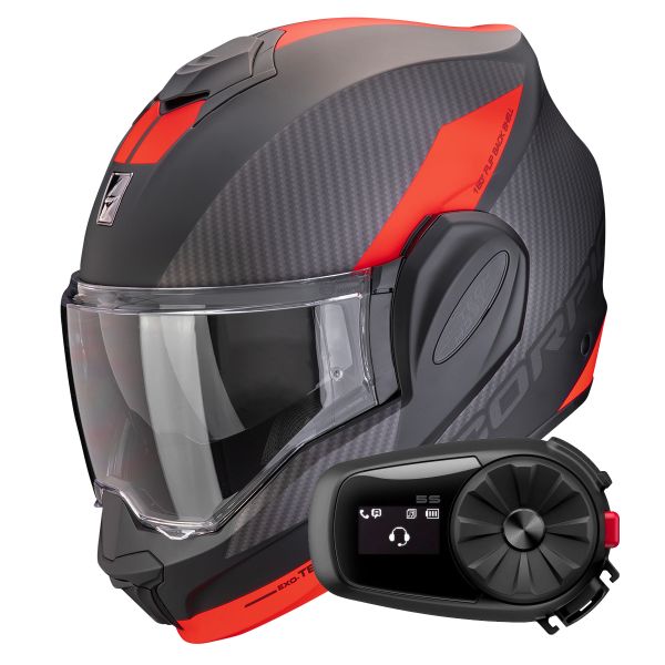 Modulare Apribile Scorpion Exo Tech Evo Team Matt Black Silver Red + Kit Bluetooth 5S Solo