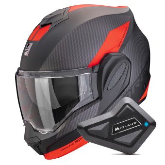 Modulare Apribile Scorpion Exo Tech Evo Team Matt Black Silver Red + Kit Bluetooth BT Mini