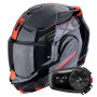 Casque Modulare Apribile Scorpion Exo Tech Evo Traveller Black Red + Kit Bluetooth 5S Solo