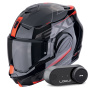 Casque Modulare Apribile Scorpion Exo Tech Evo Traveller Black Red + Kit Bluetooth Lokui K30