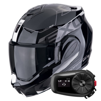 Modulare Apribile Scorpion Exo Tech Evo Traveller Black White + Kit Bluetooth 5S Solo