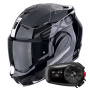 Casque Modulare Apribile Scorpion Exo Tech Evo Traveller Black White + Kit Bluetooth 5S Solo