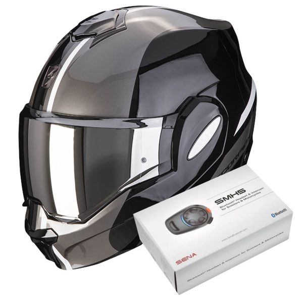 Modulare Apribile Scorpion Exo Tech Forza Black Silver + Kit Bluetooth SMH5