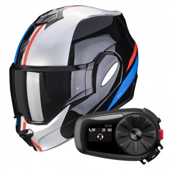 Modulare Apribile Scorpion Exo Tech Forza Black Silver Red + Kit Bluetooth 5S