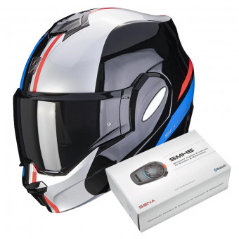 Modulare Apribile Scorpion Exo Tech Forza Black Silver Red + Kit Bluetooth SMH5