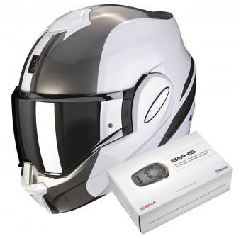 Modulare Apribile Scorpion Exo Tech Forza Pearl White Silver + Kit Bluetooth SMH5