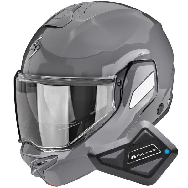 Modulare Apribile Scorpion Exo-Tech II Solid Cement Grey + Kit Bluetooth BT Mini