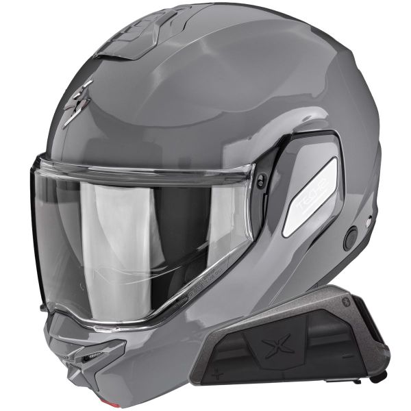 Modulare Apribile Scorpion Exo-Tech II Solid Cement Grey + Kit bluetooth Exo-Com Link-1