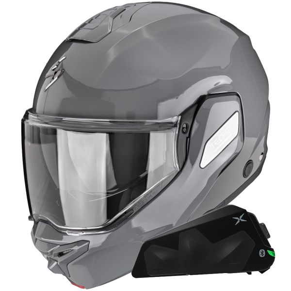 Modulare Apribile Scorpion Exo-Tech II Solid Cement Grey + Kit bluetooth Exo-Com Link-1C