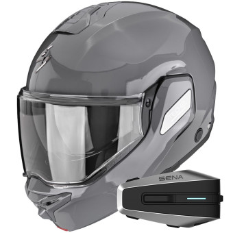 Casque Modulare Apribile Scorpion Exo-Tech II Solid Cement Grey + Kit Bluetooth Vortex HD Casque Modulare Apribile Scorpion Exo-Tech II Solid Cement Grey + Kit Bluetooth Vortex HD