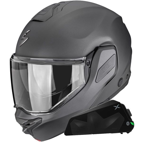 Modulare Apribile Scorpion Exo-Tech II Solid Matt Anthracite + Kit bluetooth Exo-Com Link-1C