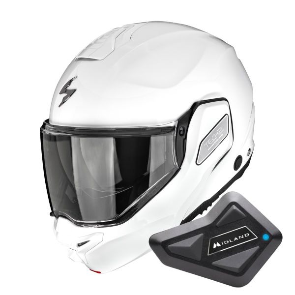 Modulare Apribile Scorpion Exo-Tech II Solid White + Kit Bluetooth BT Mini