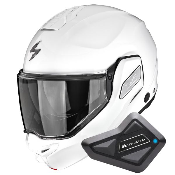 Modulare Apribile Scorpion Exo-Tech II Solid White + Kit Bluetooth BT Mini