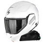 Casque Modulare Apribile Scorpion Exo-Tech II Solid White + Kit bluetooth Exo-Com Link-1C