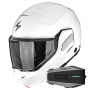 Casque Modulare Apribile Scorpion Exo-Tech II Solid White + Kit Bluetooth Vortex HD