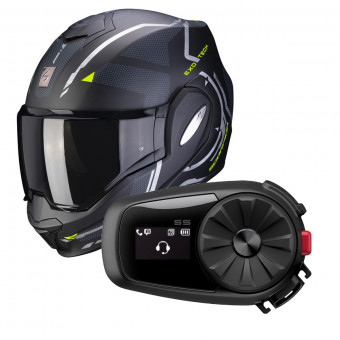 Modulare Apribile Scorpion Exo Tech Square Matt Black Neon Yellow + Kit Bluetooth Sena 5S