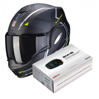 Modulare Apribile Scorpion Exo Tech Square Matt Black Neon Yellow + Kit Bluetooth Sena SMH5