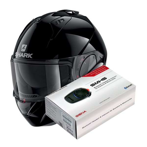 Modulare Apribile Shark Evo-Es Blank BLK + Kit Bluetooth SMH5 Solo