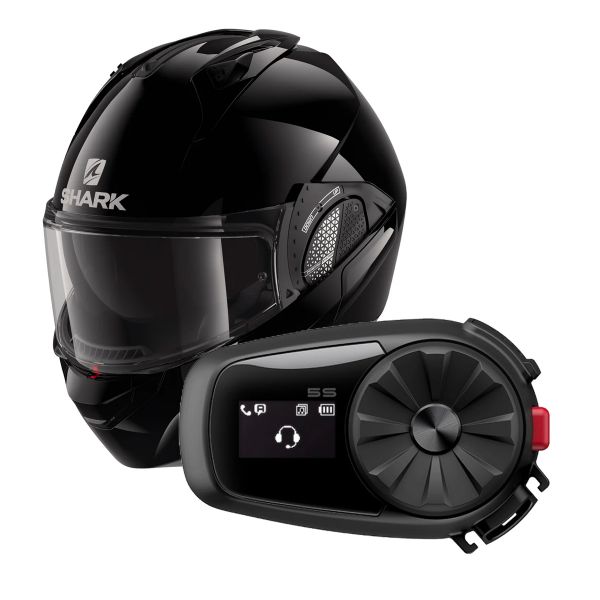 Modulare Apribile Shark EVO GT Blank BLK + Kit Bluetooth 5S