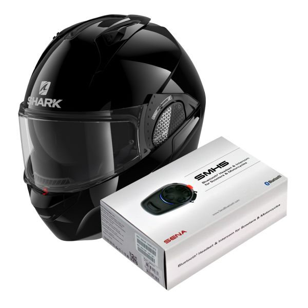 Modulare Apribile Shark EVO GT Blank BLK + Kit Bluetooth Sena SMH5