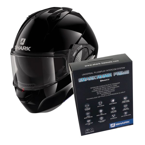 Modulare Apribile Shark EVO GT Blank BLK + Kit Bluetooth Sharktooth Prime