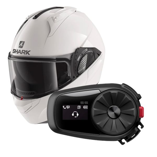 Pack Casco Moto + Kit Bluetooth : Shark EVO GT Blank WHU + Kit Bluetooth 5S  Solo | iCasque.it