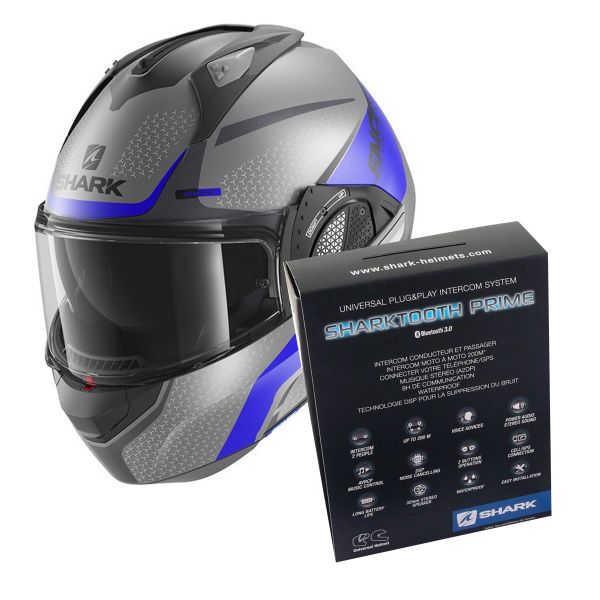 Pack Casco Moto + Kit Bluetooth : Shark EVO GT Encke Mat ABK + Kit  Bluetooth Sharktooth Prime | iCasque.it