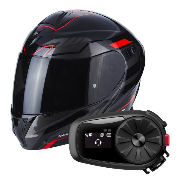 Modulare Apribile Scorpion Exo 920 Shuttle Black Silver Red + Kit Bluetooth Sena 5S Solo