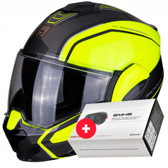 Modulare Apribile Scorpion Exo Tech Time-Off Giallo Fluo Argento + Kit Bluetooth Sena SMH5