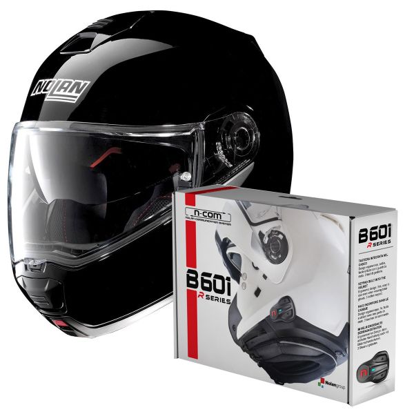 Pack Casco Moto + Kit Bluetooth : Nolan N100 5 Classic N-Com Glossy Black 3  + Kit Bluetooth B601R per N100 5 - N104 - N87 - N44 - N40 - N70 2 |  iCasque.it