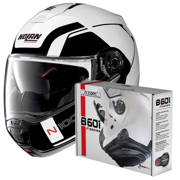 Pack Casco Moto + Kit Bluetooth : Nolan N100 5 Consistency N-Com Metal  White 19 + Kit Bluetooth B601R per N100 5 - N104 - N87 - N44 - N40 - N70 2  | iCasque.it