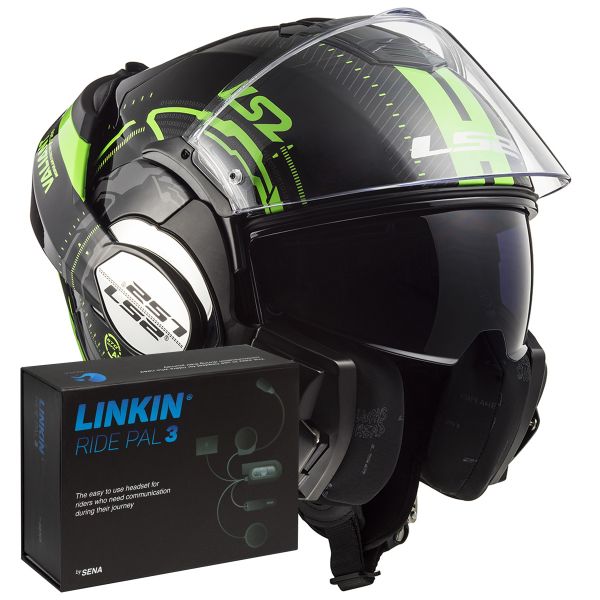 Modulare Apribile LS2 Valiant Nucleus Black Glow Green FF399 + Linkin Ride Pal III