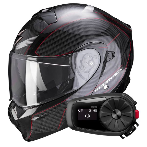 Modulare Crossover Scorpion Exo 930 Cielo Pearl Black Red + Kit Bluetooth 5S