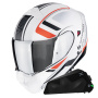 Casque Modulare Crossover Scorpion Exo 930 Evo Ardens Bianco Nero Rosso Opaco + Kit Bluetooth Exo-Com Link-