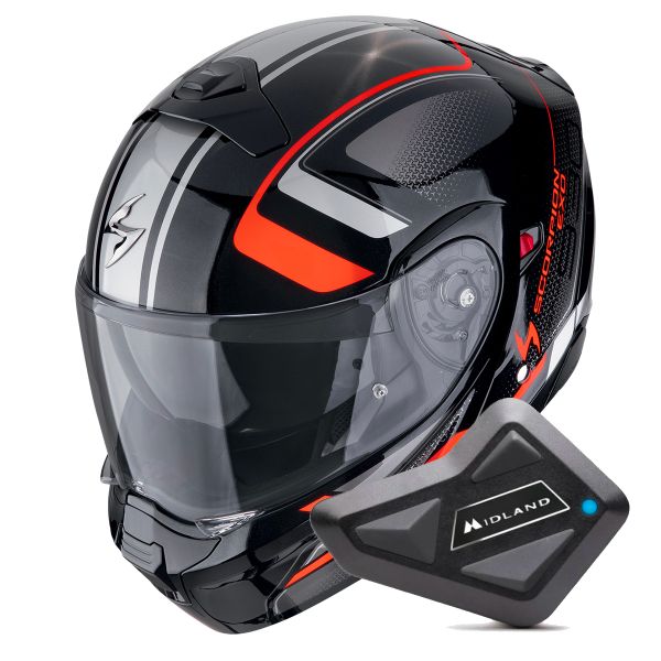 Modulare Crossover Scorpion Exo 930 Evo Ardens Metal Black Red + Kit Bluetooth BT Mini