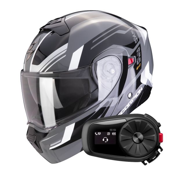 Modulare Crossover Scorpion Exo 930 Evo Sikon Grey Black White + Kit Bluetooth 5S Solo