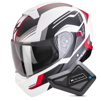 Modulare Crossover Scorpion Exo 930 Evo Sikon Matt White Black Red + Kit Bluetooth BT Mini