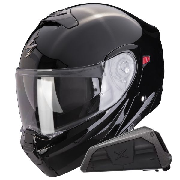 Modulare Crossover Scorpion Exo 930 Evo nero solido + kit Bluetooth Exo-Com Link-1