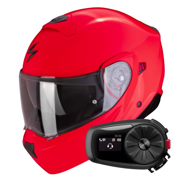 Modulare Crossover Scorpion Exo 930 Evo Solid Neon Red + Kit Bluetooth 5S Solo Modulare Crossover Scorpion Exo 930 Evo Solid Neon Red + Kit Bluetooth 5S Solo