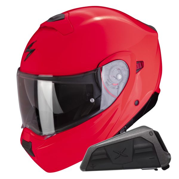 Modulare Crossover Scorpion Exo 930 Evo Solid Neon Red + Kit bluetooth Exo-Com Link-1