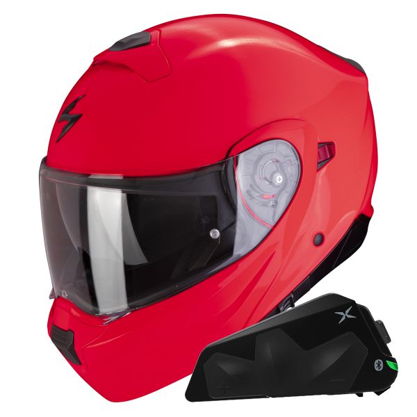 Modulare Crossover Scorpion Exo 930 Evo Solid Neon Red + Kit Bluetooth Exo-Com Link-1C