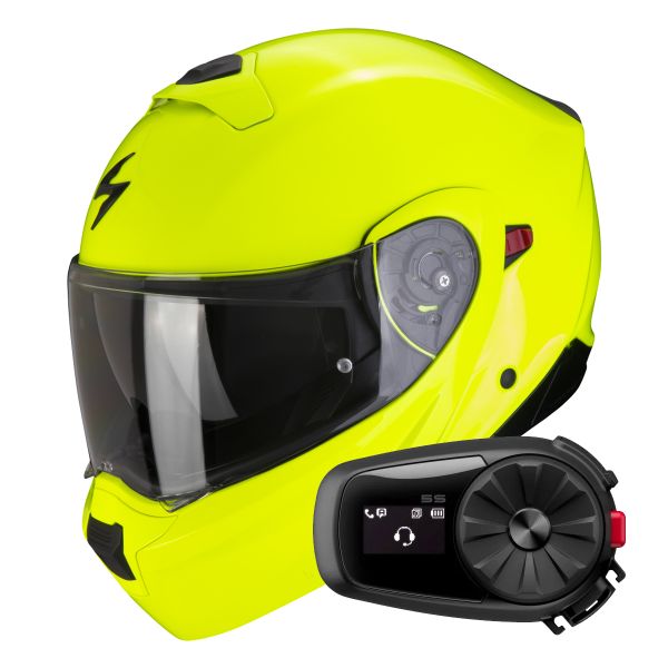 Modulare Crossover Scorpion Exo 930 Evo Solid Neon Yellow + Kit Bluetooth 5S Solo Modulare Crossover Scorpion Exo 930 Evo Solid Neon Yellow + Kit Bluetooth 5S Solo