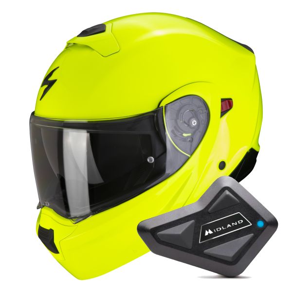 Modulare Crossover Scorpion Exo 930 Evo Solid Neon Yellow + Kit Bluetooth BT Mini Modulare Crossover Scorpion Exo 930 Evo Solid Neon Yellow + Kit Bluetooth BT Mini