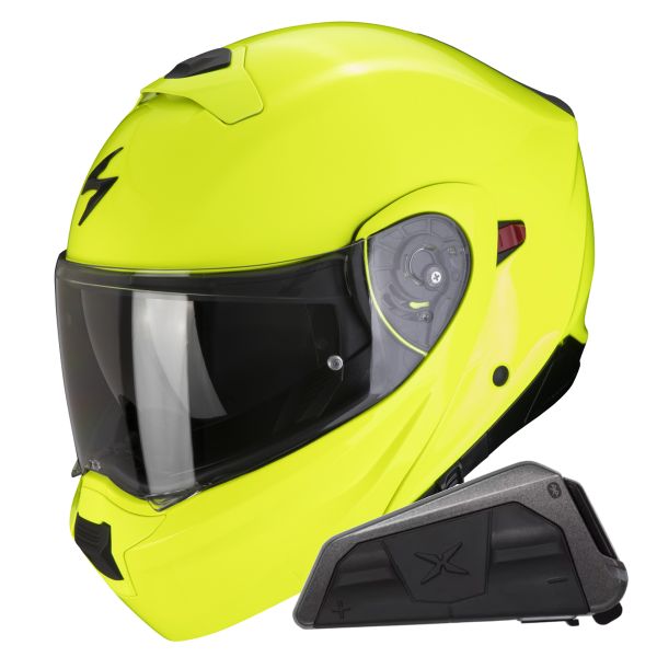 Modulare Crossover Scorpion Exo 930 Evo Solid Neon Yellow + Kit bluetooth Exo-Com Link-1