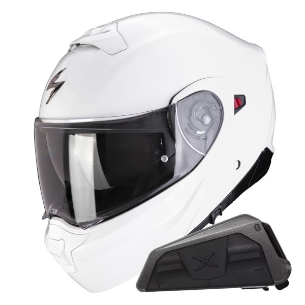Modulare Crossover Scorpion Exo 930 Evo Solid White + Kit bluetooth Exo-Com Link-1